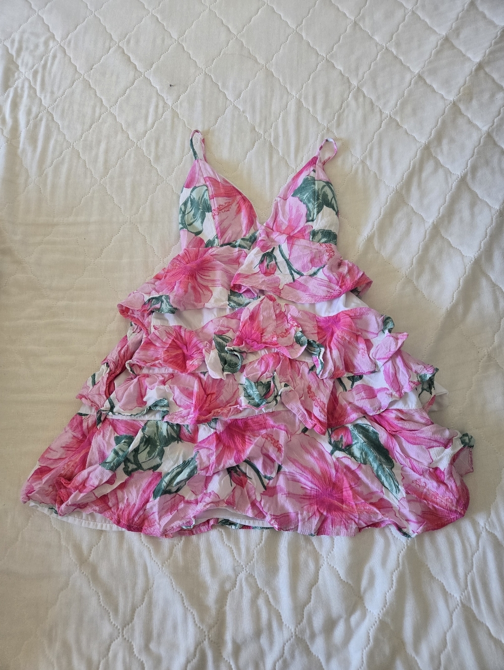 Hollister Co Pink Floral Ruffled Spaghetti Strap Dress